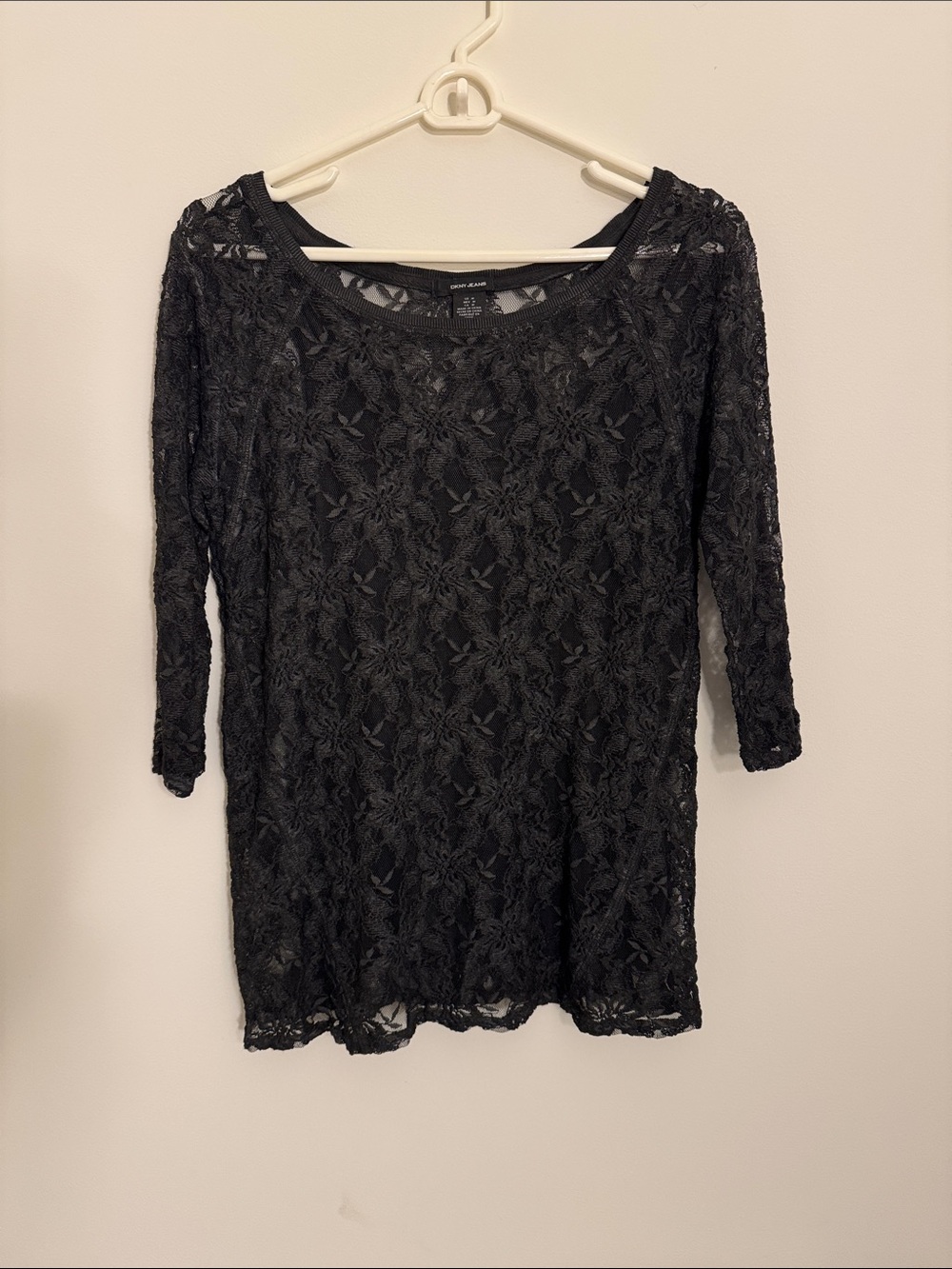 DKNY Black Floral Lace Long Sleeve Top